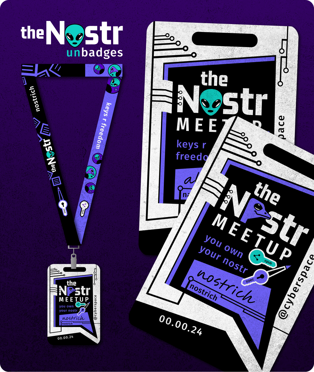 unbadge alien and nostrich designs for meetups